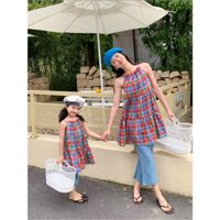 Riconini Set Áo Váy Yếm Kẻ Sọc Màu Sắc Phong Cách Hàn Quốc Thời Trang Mùa Hè Cho Mẹ Và Bé