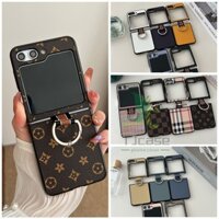 Ring holder stand leather case cover samsung galaxy z flip 5 z flip 4 retro / solid color bracket ultra-thin vỏ chống sốc