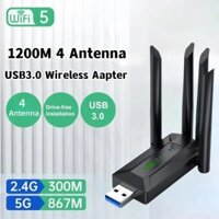Rio Driver miễn phí 1200Mbps USB Wifi Adapter 4 Ăng-ten USB Card Mạng Không Dây Tầm Xa Dual Band 5GHz USB 3.0 Cho Máy Tính Để Bàn PC Window10 / 11