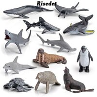 Risedot 12 Cái / bộ Mô Hình Động Vật Biển PVC Cá Heo Cói Đồ Chơi Giáo Dục Chim Cánh Cụt Rùa
