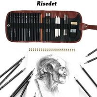 Risedot 30 Chiếc Phác Thảo Vẽ Bút Chì Bộ Than Mở Rộng Dụng Cụ Cuộn Lên Nghệ Sĩ