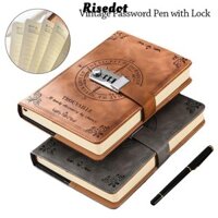 Risedot Notepad, Sổ tay mật khẩu A5 bằng da PU, Retro sáng tạo có khóa mật khẩu Sổ tay viết nhật ký mượt mà