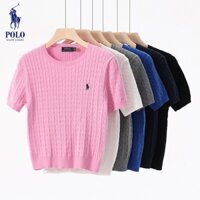 RL Ralph Lauren Nữ Áo Len Tay Ngắn Paul Tay Ngắn Polo Retro Áo Len Ngắn Tay Xoắn Cotton Nguyên Chất