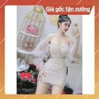 [RL06] Đầm Body Nhúng Tay Dài Cúp Ngực Trễ Vai - Vải Ren - 2 Màu Trắng, Đen - Dành Cho Nàng Đi Dự Tiệc, Đi Chơi