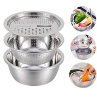 Rổ bào inox có chậu, Mâm nạo củ quả tiện lợi 3 trong 1 tặng kèm 1 dụng cụ nạo hoa quả