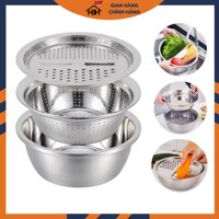 Rổ bào inox có chậu, Mâm nạo củ quả tiện lợi 3 trong 1
