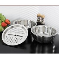 RỔ BÀO RAU CỦ INOX - BỘ THAU RỔ BÀO RAU CỦ INOX KHÔNG RỈ 3 MÓN (THAU+RỔ+MẶT BÀO)