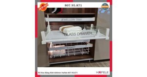 Rổ kéo bằng kính Häfele 600mm màu trắng 807.95.871