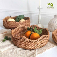 Rổ mây tre đan đựng đồ Mateda, hình tròn vành lượn sóng,đựng đồ ăn,hoa quả, bánh kẹo trang trí nhà cửa