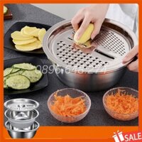 Rổ Nạo Inox Nạo Rau Củ Đa Năng 3 Trong 1 - Bộ Bào Nạo Rau Củ Kiêm Rổ Và Chậu Inox Đa Năng