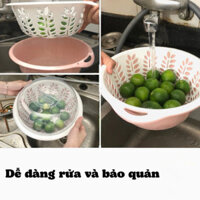 Rổ nắp tròn Nhựa Việt Nhật (3375/3275) - Bộ rổ nhựa kèm chậu có nắp đậy rửa hoa quả hàng ngày