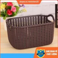 Rổ nhựa giả đan mây có quai cầm nhiều size phong cách Hàn quốc