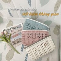 Rổ Nhựa Giả Đan Mây Có Quai Cầm Thương Hiệu Việt Nhật, Giỏ Hoa Việt Nhật 2 Size Màu Pastel Xinh Xắn MS 3377  - Size bé 22x16x10 cm