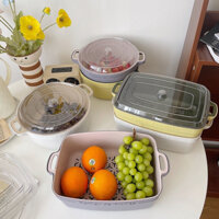 Rổ Nhựa Hai Lớp Ráo Nước Có Nắp Đậy Dùng Đựng Trái Cây/Rau Củ Trong Tủ Lạnh