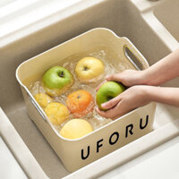 Rổ nhựa rửa rau củ hoa quả màu kem uforu,rổ đựng bát đĩa ráo nước có quai xách tiện lợi chất liệu nhựa PET an toàn-UF494