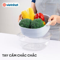 Rổ nhựa vuông 29, 35cm hai lớp đựng trái cây, rau củ Việt Nhật, chất lượng Nhật Bản (2338/2339)