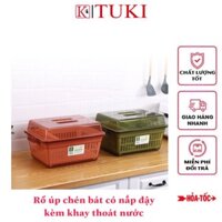 Rổ úp chén, bát có nắp đậy kèm khay thoát nước tiện dụng, siêu bền