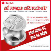 Rổ vo gạo inox 304 thép không gỉ an toàn, rổ rửa rau hoa quả có lỗ thoát nước, chậu rửa tiện lợi