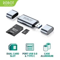 ROBOT Card Reader CR202 2 in 1 USB 3.0 Type-C OTG Memory Card Adapter Micro SD TF Grey