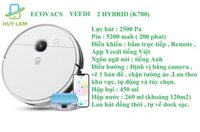 Robot hút bụi lau nhà Ecovacs Yeedi K780 lực hút 2500 Pa pin 200 phút vẽ bản đồ tường ảo app tiếng việt có remote