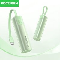 Rocoren Mini portable Powerbank 5000Mah với đầu ra kép cáp loại C sạc dự phòng di động khẩn cấp