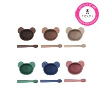 [ROCOU official shop] Set bát thìa ăn dặm silicone cao cấp ROCOU hình gấu dễ thương
