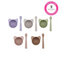 [ROCOU official shop] Set bát thìa ăn dặm silicone cao cấp ROCOU hình mèo dễ thương