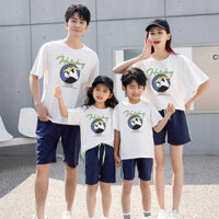 Rời Kích Thước Lớn Áo Thun Trắng Mẹ-Con Gấu Trúc In Hình Gia Đình Ba Mảnh Trang Phục Cha Mẹ-Con Du Lịch V