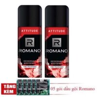 Romano: Combo 2 chai xịt khử mùi toàn thân cho Nam Romano Attitude+Tặng 5 gói dầu gội