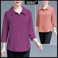 ROMI - ÁO KIỂU TRUNG NIÊN - ÁO SƠ MI QUÝ BÀ CỔ BẺ TAY LỠ VẠT BẦU PNÚT 2 BÊN TÀ ROMI 3A13 3A06 3A01