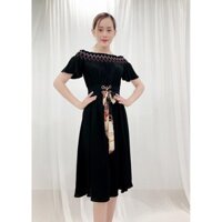 ROMI - HÌNH THẬT - ĐẦM XÒE DẠO PHỐ KIỂU ĐẦM XÒE BỆT VAI PHỐI DÂY CỘT EO CÁCH ĐIỆU ROMI 3146