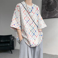 Rỗng Rách Áo Thun Nam Thiết Kế Sense Niche Dạo Phố Ruffian Đẹp Trai Kẻ Sọc Tay Ngắn Plus Size Nam Nửa Tay Áo Thun Nam