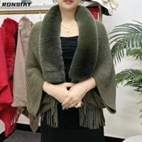 Ronsiay Faux Fur Collar Áo len cưới Áo dạ hội Áo ấm áp mùa đông