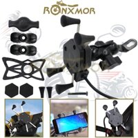 Ronxmor Giá đỡ điện thoại xe máy Giá đỡ xe tay ga Bộ sạc loại X Giá đỡ điện thoại di động USB Nguồn sạc xe hơi Điều hướng với công tắc chống nước để cài đặt đế gương Giá đỡ điện thoại