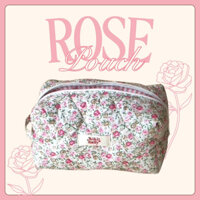 Rose Pouch - Túi vải chần bông Kikidaily mềm xốp, hoạ tiết phối màu dễ thương