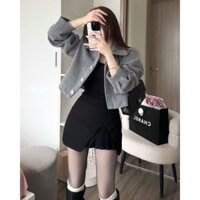 ROSÉ SET° Áo khoác dạ dáng ngắn phối cúc cài basic kèm chân váy chữ A tôn dáng phong cách tiểu thư sang chảnh ( chuẩn )