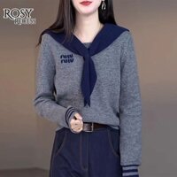 Rosy Recess Áo len nữ dệt kim cổ thủy thủ thời trang Áo dài tay đa năng