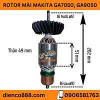 Rotor mài Makita 7050 (GA7050), 9050 (GA9050) (Thân 49 x Dài 202) - Tặng chổi than