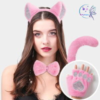 Rotyroya-1 Bộ Găng Tay Mèo Cosplay Có Thắt Nơ Đuôi Và Băng Đô Có Thể Điều Chỉnh Mềm Mại Sang Trọng Halloween Biểu Diễn Prop Truyện Tranh Phơi Bày Phụ Kiện Chụp Ảnh