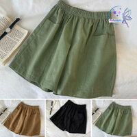 Rotyroya-áo Quần Short Nữ Mùa Hè Xếp Ly Chữ A Rời Túi Co Giãn Eo Màu Trơn Plus Kích Thước Thường Ngày Mặc Thể Thao Quần Short Mini