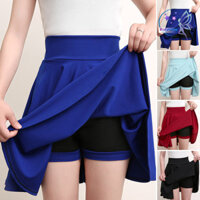 Rotyroya-áo Thắt Lưng Xếp Ly Màu Trơn Chống Tiếp Xúc Quần Short Váy Giả Hai Miếng Cao Cấp Mini Skater Skort