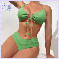 Rotyroya- Bộ Đồ Bơi Có Đệm Sling Bộ Bikini Ren Gợi Cảm Với Quần Đùi Cao Cấp Màu Trơn Chia Thiết Kế Đồ Bơi Cho Nữ 2 Cái / bộ