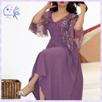 Rotyroya- Đầm dạ hội nữ Váy thường ngày thêu hoa Váy Maxi chữ A có khăn choàng cho bữa tiệc dạ hội Áo choàng bóng không tay thanh lịch phong cách Đông Nam Á
