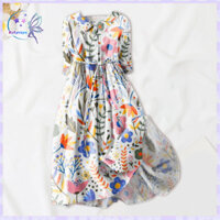 Rotyroya- Đầm dài buộc thắt lưng Váy Midi chữ A in hoa có thắt lưng cho nữ Hoàn hảo cho kỳ nghỉ và mặc thường ngày Xu hướng thời trang Đông Nam Á