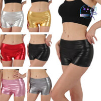 Rotyroya-nữ Mùa Hè Quần Short Cao Cấp Bóng Suraface Bronzing Slim Fit Màu Trơn Co Giãn Quần Siêu Ngắn Câu Lạc Bộ Khiêu Vũ Hiệu Suất Quần Short Mini
