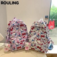 ROULING Ba lô học sinh , Quà tặng Ba lô Nylon Hello Kitty, Túi đi học chống nước dung tích lớn dễ thương dành cho học sinh