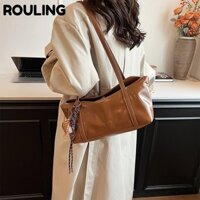 ROULING Túi đeo nách , Túi đeo vai thiết kế nắp, Túi xách nữ Hobo da nhờn dung tích lớn Hàn Quốc dành cho nữ