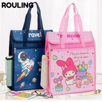 ROULING Túi đi học bằng vải Canvas, Túi hướng dẫn dung lượng lớn hai lớp, Đồ dùng học tập chất lượng cao Dây kéo vải A4 Túi đựng hồ sơ văn phòng trường học
