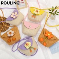 ROULING  Túi rơm , Túi đi biển hoa đáng yêu màu kẹo, Túi cói thủ công dệt mây mùa hè