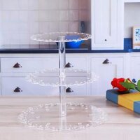 Round Acrylic Cupcake Stand Reusable Transparent for Wedding Seminar Party - 3 Ties